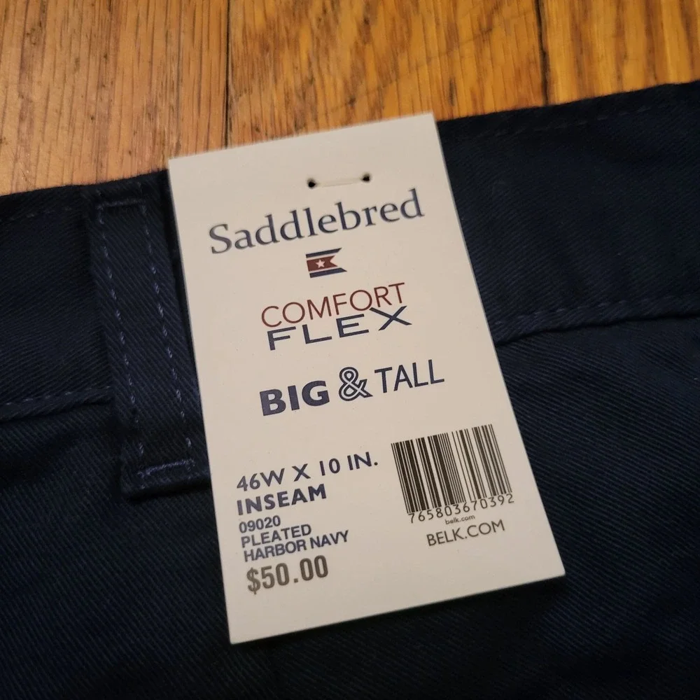 Saddlebred 46W Shorts Navy Blue Pleated Comfort Flex 10